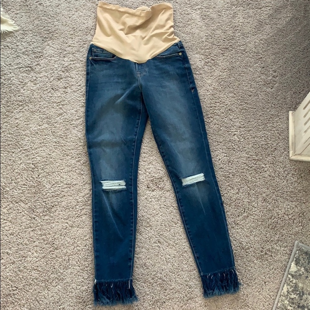 EUC Frame ripped hem skinny maternity jeans
